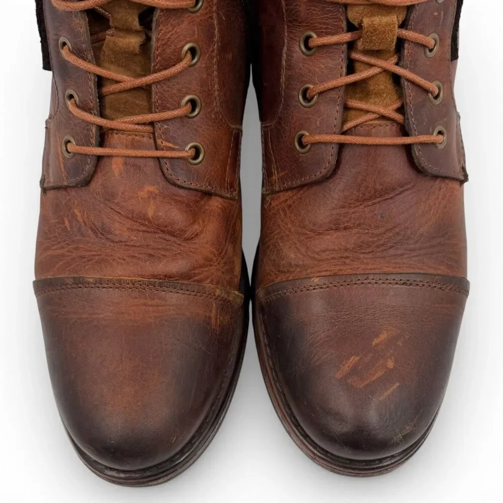 Freebird Men's Distressed Leather Lace Up Zipper Cap Toe Boots Brown EU45/US12